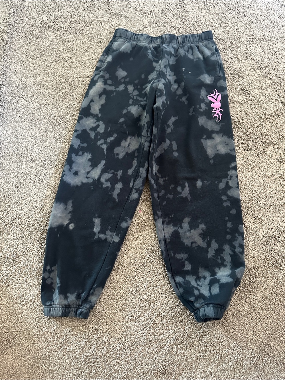 Playboy Black Tie-Dye Sweatpants with Pink Graphic Size Small